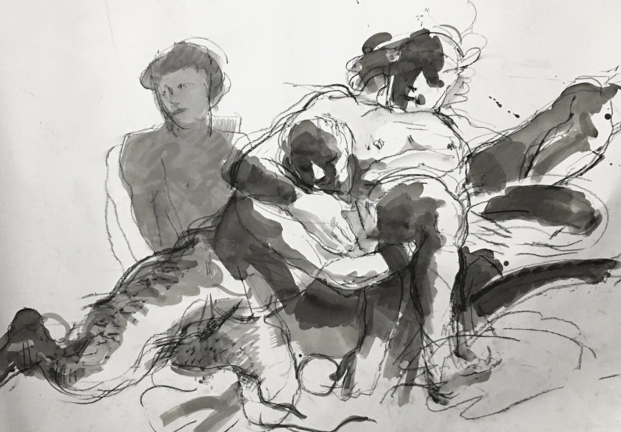 Charlotte Snook Bacchus with a Satyr after Tiepolo compressed charcoal and ink on paper 212cm x 150cm